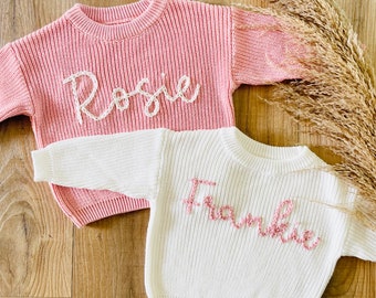 PERSONALIZED EMBROIDERED OVERSIZED Kids Name Sweater - Toddler Baby Knit Sweater