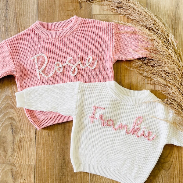 PERSONALIZED EMBROIDERED OVERSIZED Kids Name Sweater - Toddler Baby Knit Sweater