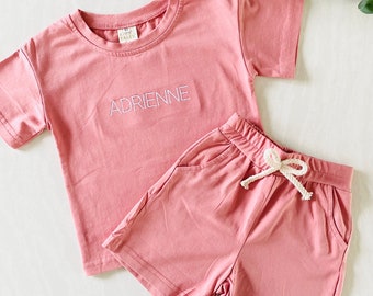 CUSTOM KIDS SET - Baby/Toddler Personalized Embroidered Matching Set, Organic Cotton Tee and Shorts Set, Matching Kids Tshirt and Shorts