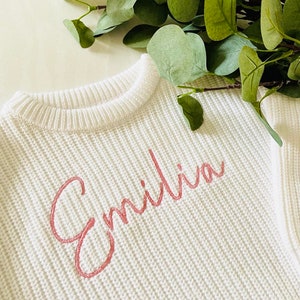 PERSONALIZED EMBROIDERED SWEATER Custom Baby Name Sweater Oversized Chunky Kids Sweatshirt Baby Announcement Baby Shower Gift image 7