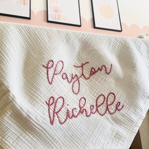 PERSONALIZED EMBROIDERED BLANKET Custom Baby Swaddle Receiving Blanket Custom Monogram Baby Shower Gift Baby Announcement image 8
