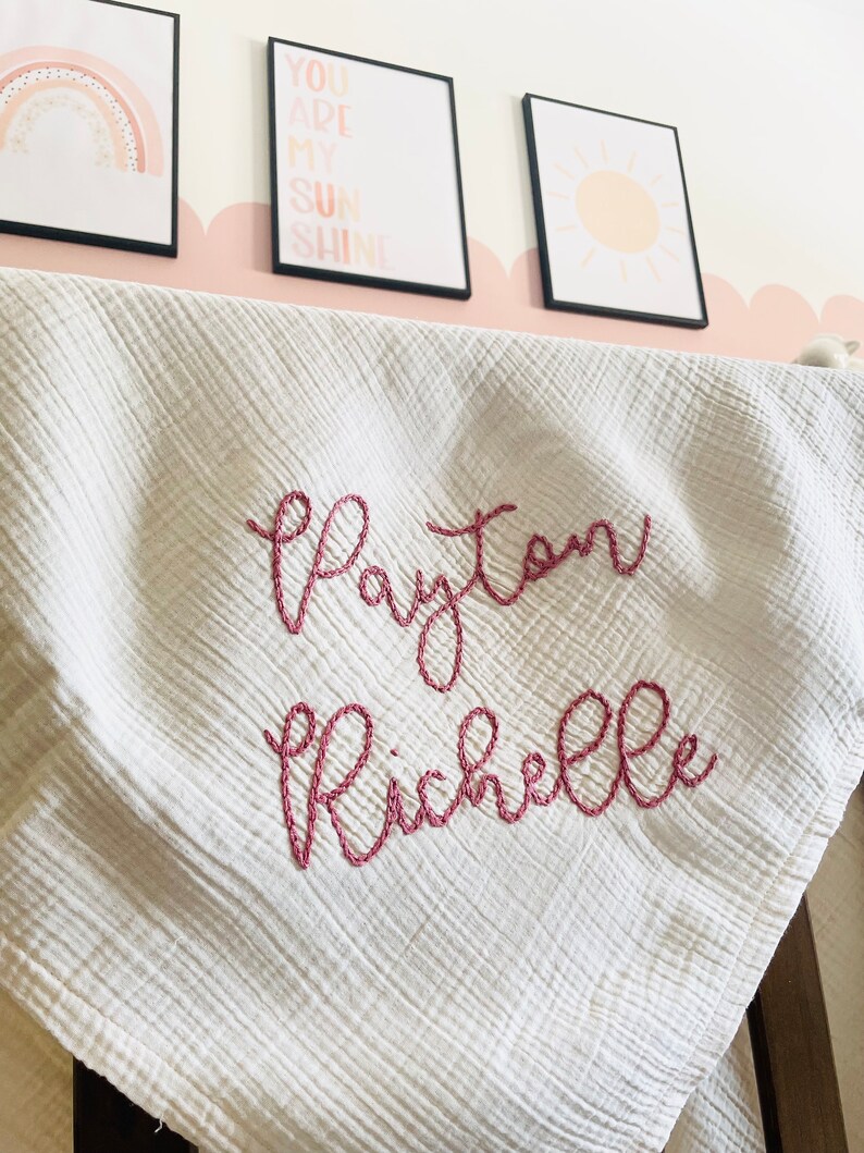 PERSONALIZED EMBROIDERED BLANKET Custom Baby Swaddle Receiving Blanket Custom Monogram Baby Shower Gift Baby Announcement image 8