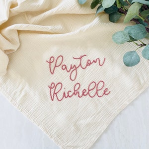 PERSONALIZED EMBROIDERED BLANKET Custom Baby Swaddle Receiving Blanket Custom Monogram Baby Shower Gift Baby Announcement image 3