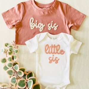 SIBLING MATCHING OUTFIT Big Bro Tee Little Bro Onesie® Hand Embroidered Personalized Sibling Shirts Baby Announcement image 3