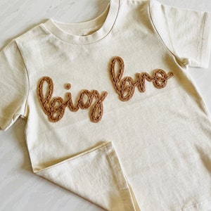 SIBLING MATCHING OUTFIT Big Bro Tee Little Bro Onesie® Hand Embroidered Personalized Sibling Shirts Baby Announcement image 5