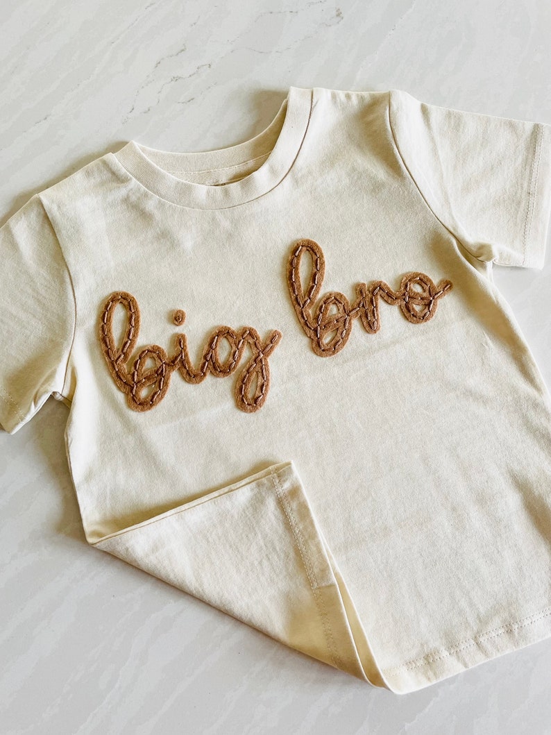 SIBLING MATCHING OUTFIT Big Bro Tee Little Bro Onesie® Hand Embroidered Personalized Sibling Shirts Baby Announcement image 5