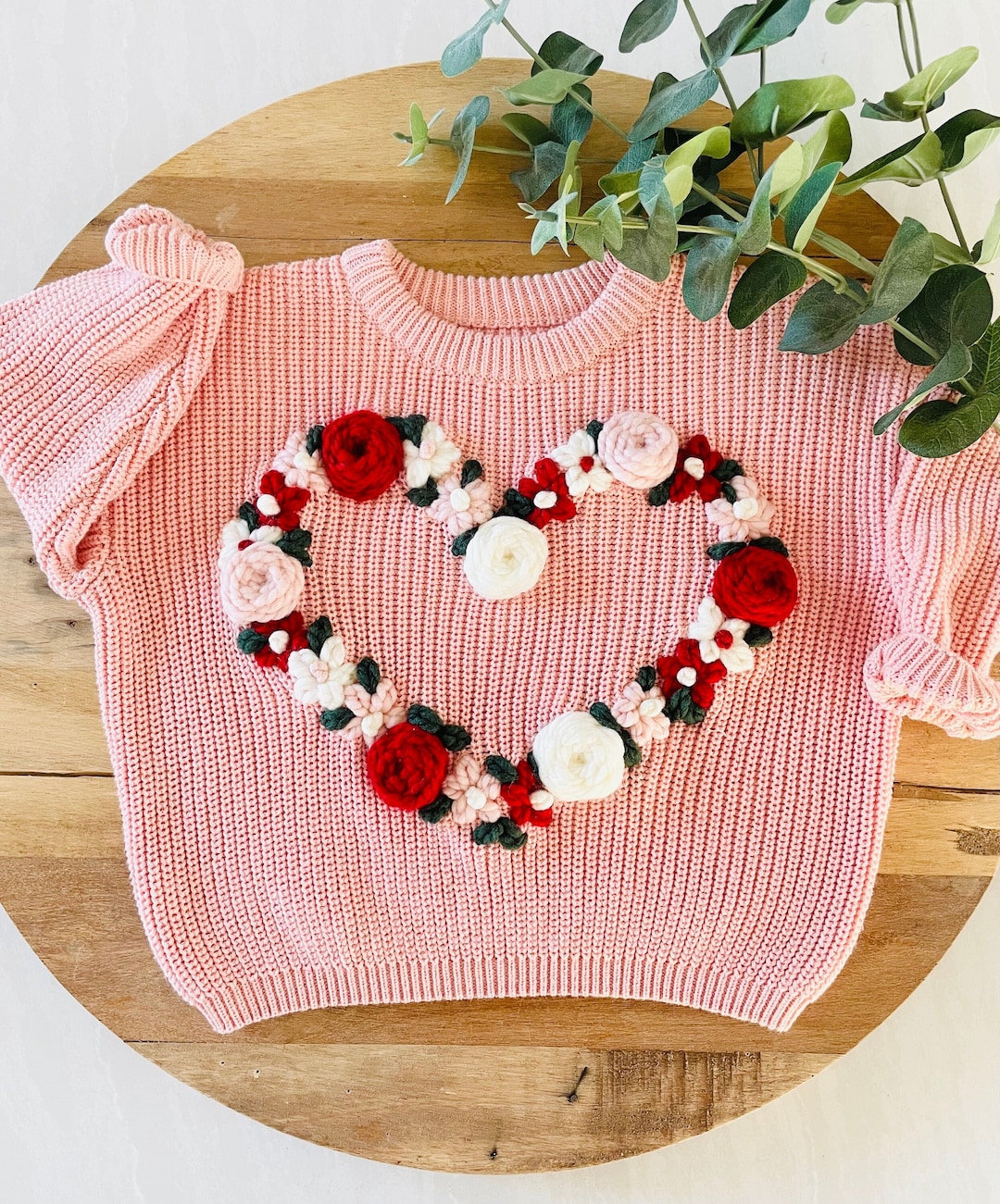 VALENTINES EMBROIDERED SWEATER Custom Floral Heart Valentines Sweater