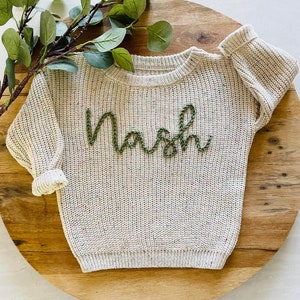 PERSONALIZED EMBROIDERED SWEATER - Custom Baby Name Sweater - Oversized Chunky Kids Sweatshirt -  Baby Announcement - Baby Shower Gift