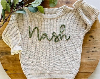 PERSONALIZED EMBROIDERED SWEATER - Custom Baby Name Sweater - Oversized Chunky Kids Sweatshirt -  Baby Announcement - Baby Shower Gift