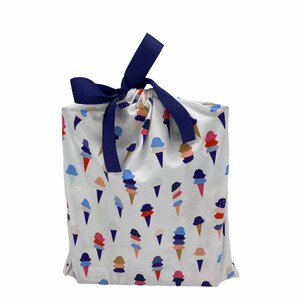 Gift Wrap, Reusable Gift Wrap, Gift Bag, Eco-Friendly Gift Wrap, Fabric Gift Bag, Sustainable Medium Gift Bag &quot;Ice Cream&quot;