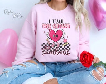 I Teach the Cutest Sweethearts  Sweatshirt, Cute Teacher Shirt, Teacher Crewneck Tshirt,  Cupid  Sweater, Teacher Aesthetic , Teacher Style