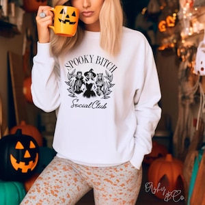Club social Spooky Bitch | Sorcière | Automne | Sweat-shirt / Tshirt | saison effrayante | Météo des chandails | Tenue vestimentaire citrouille | Halloween