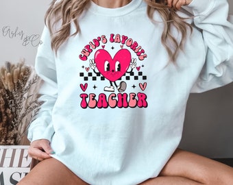 Cupid's Favourite Teacher  Sweatshirt, Cute Teacher Shirt, Teacher Crewneck Tshirt,  Cupid  Sweater, Teacher Aesthetic , Teacher Style