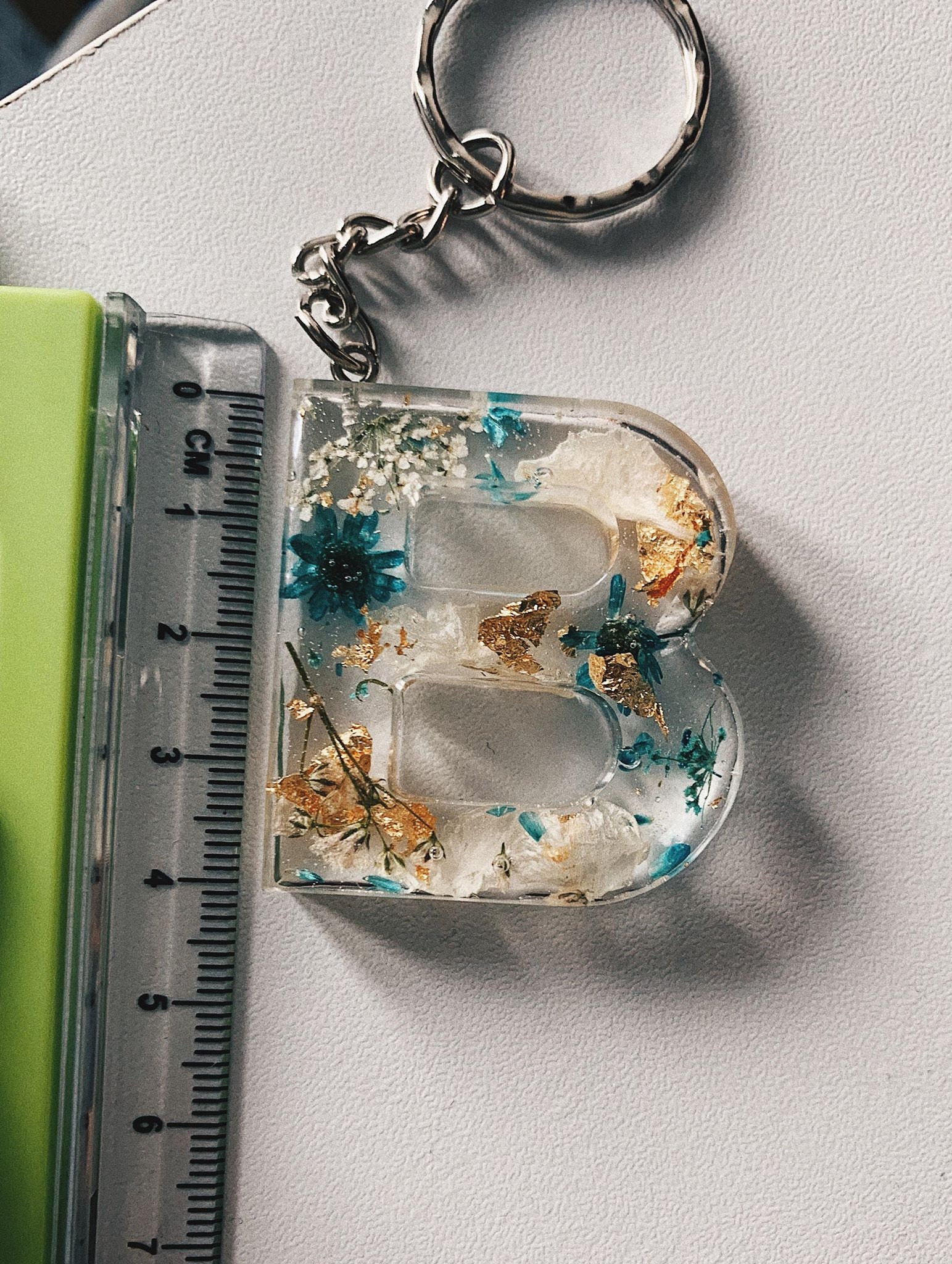 Made to Order Initial Floral Resin Key Ring Etsy