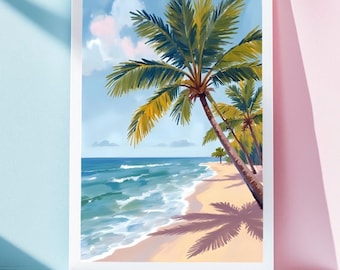 Preppy Coastal Grandmillennial Beach Watercolor Print – Digital Download