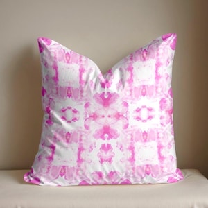 Watercolor Abstract Mirrored Pillow, Pink Preppy Square Cushion, Decorative Throw Pillow, Home Accent, Living Room Decor, Couch Pillow