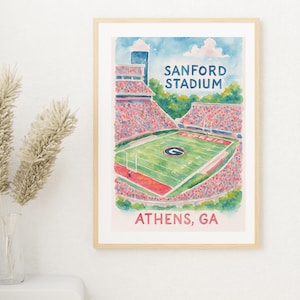 Sanford Stadium Watercolor Print – University of Georgia Athens GA – Preppy UGA Bulldog Football Art