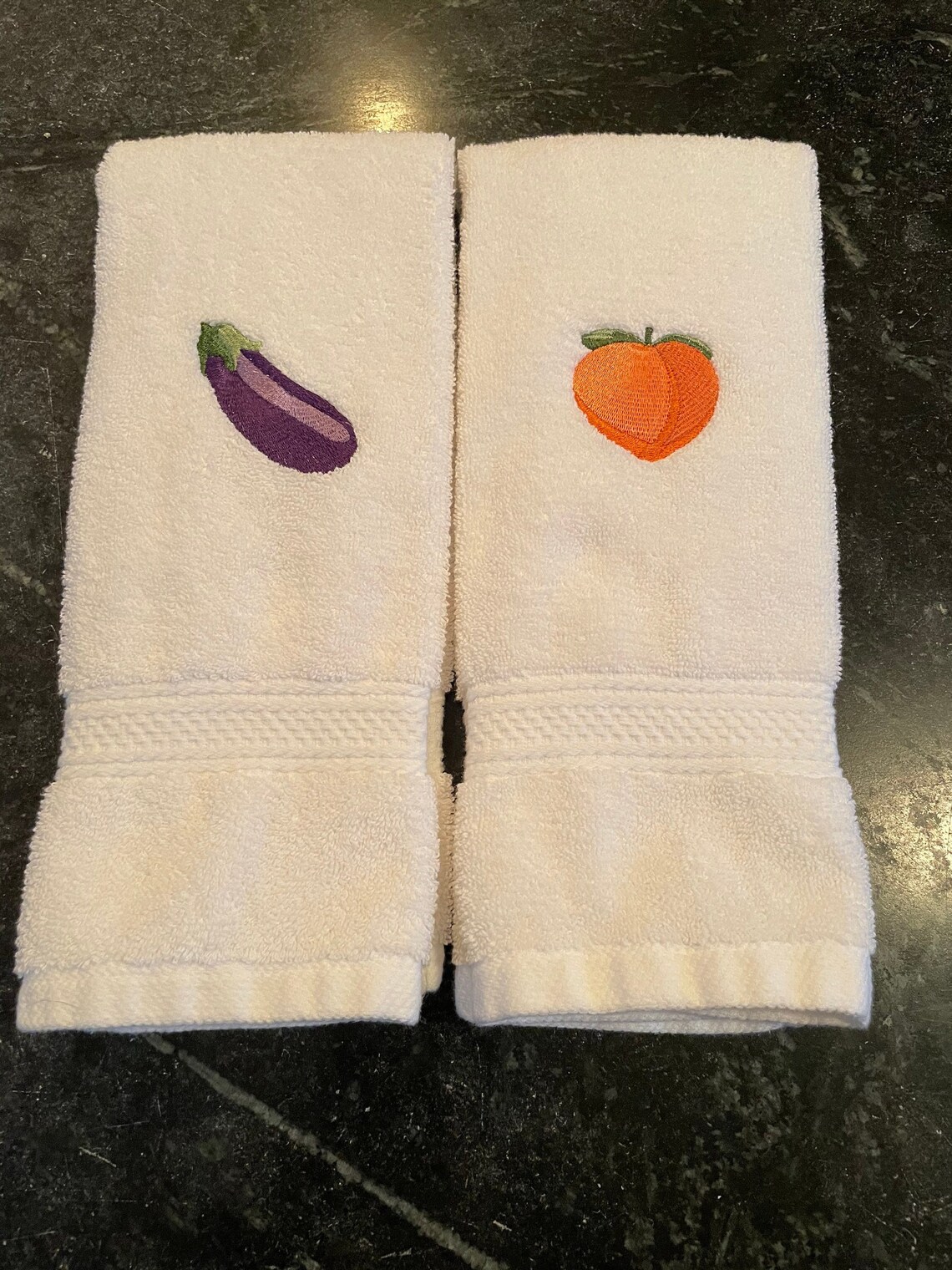 Eggplant and Peach Hand Towels set of 2 Etsy