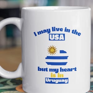 Uruguayan American dad mug- heart in Uruguay gifts, bonus mom from Uruguay coffee cup, Uruguayan American gift, Uruguayan Expat gift