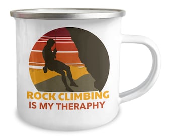 Outdoor mug for dad, rock climbing is my therapy camper mug, retro bouldering mom gift, mountaineering, camping coffee cup, alpinist gifts