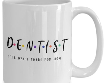 Custom Friends dentist dad Retro mug- personalized parody dentist coffee cup, nostalgic dentist uncle, dental school graduation