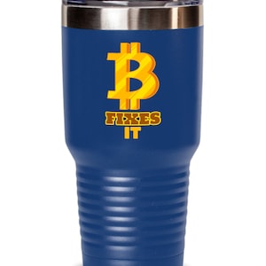 Bitcoin tumbler- Bitcoin fixes it travel mug, gifts for Bitcoin miners, Crypto currency, no fiat, Bitcoin whitepaper reader coffee traveler