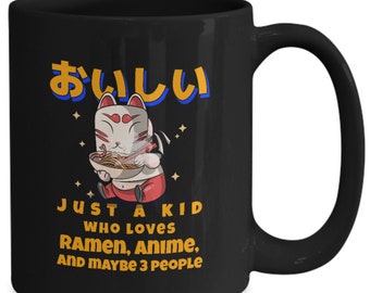 Japanese Ramen cat lover coffee mug- kid who loves ramen, anime, and 3 people cup, kawaii mug for sister, pastel goth, manga retro noodles