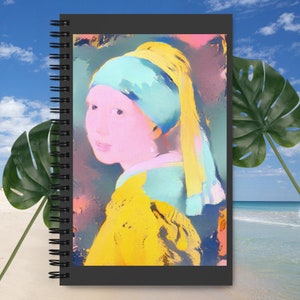 Andy Warhol&#39;s The Girl with a Pearl Earring Spiral Notebook, Johannes Vermeer Girl with Pearl Earring by Warhol Journal, Classic art gift