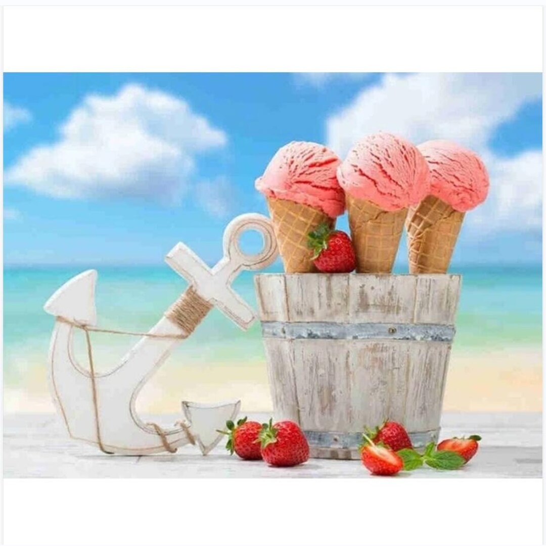 Diy Diamond Painting Seaside Ice Cream Mosaic Rhinestone Art Etsy