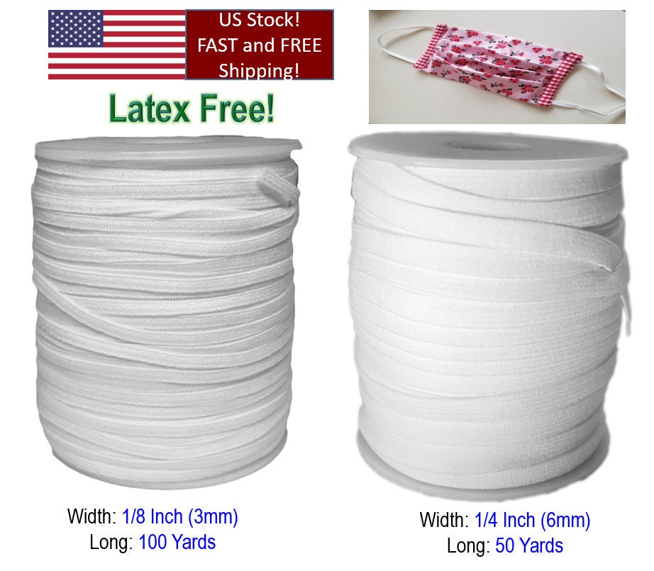 Elastic Bands for Sewing 1/4 inch White 30 Yards Ships from CA Same Day Elastico para mascarillas Quarter inch Elastic 