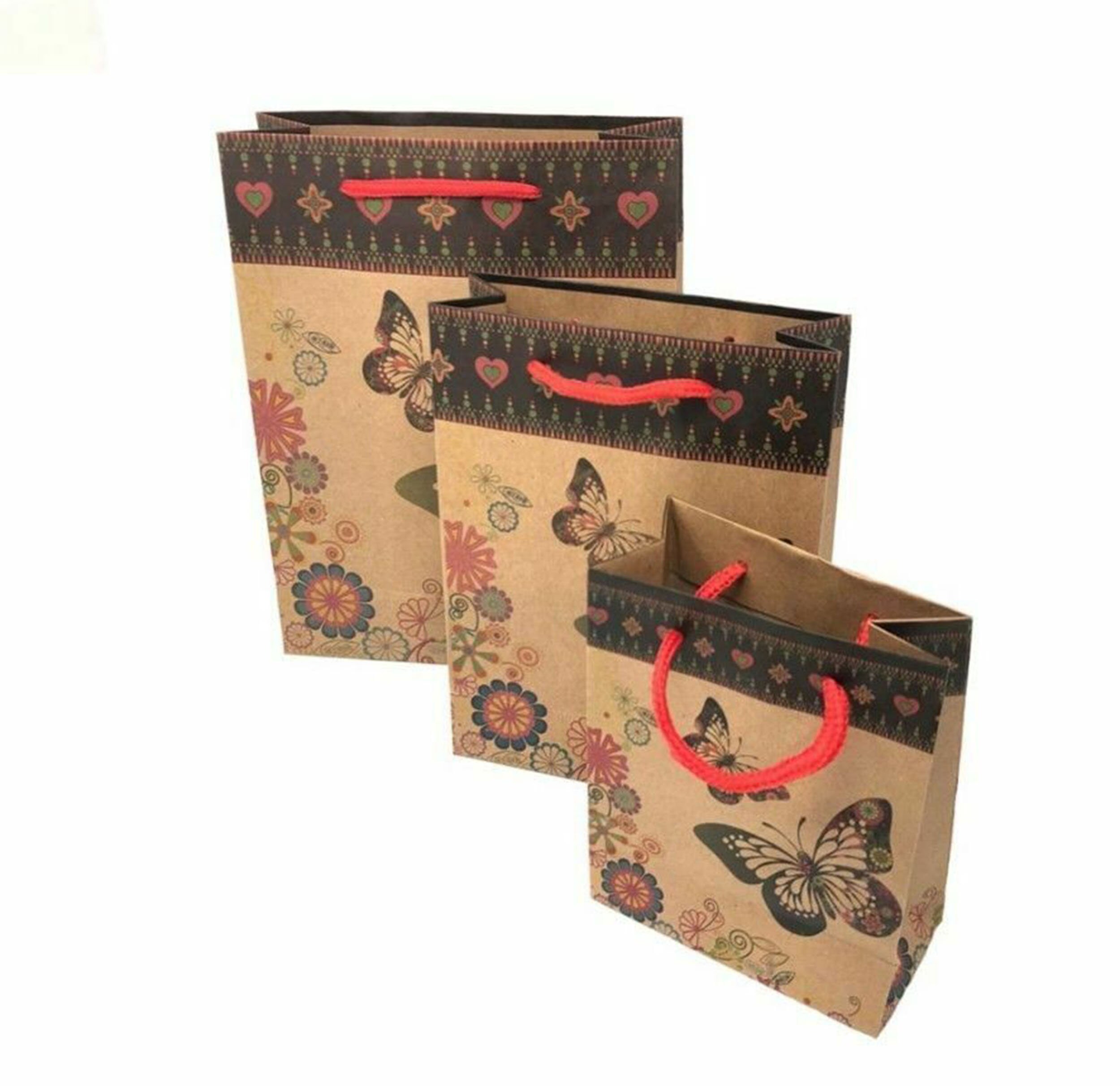 12 Pack Natural Brown Gift Bags Butterfly Print Kraft Bags Etsy