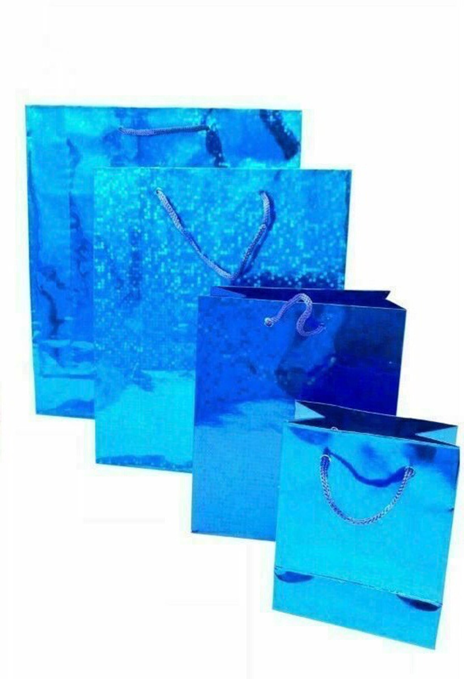 12 Pack Blue Gift Bags Holographic Foil Party Weddings Etsy