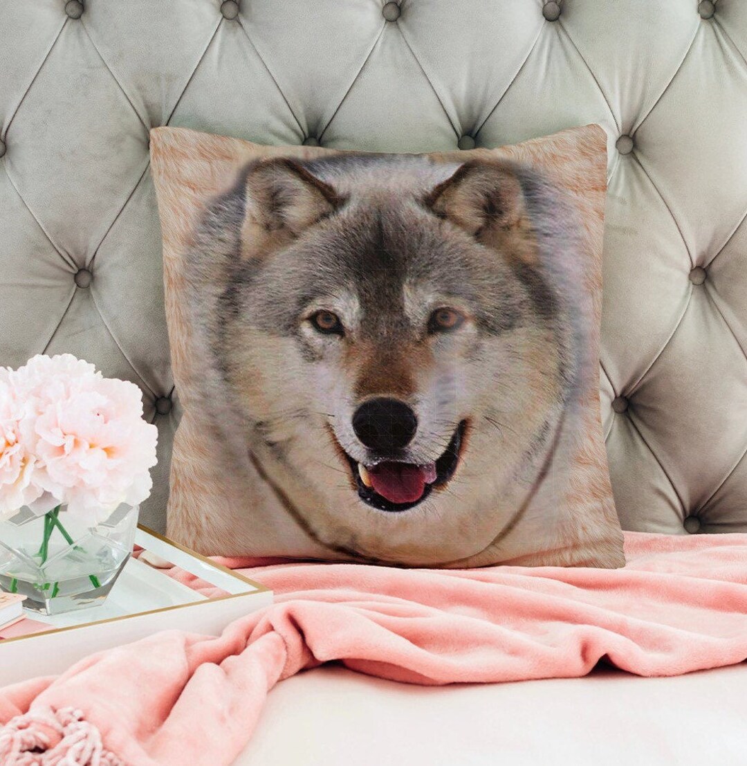 Wolf Printed Decorative Pillow Grey Wolf Cushion Forest Etsy