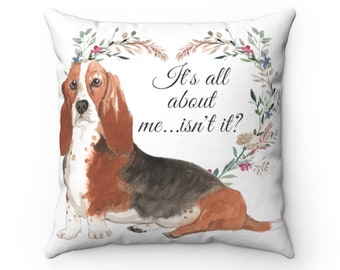 Basset Hound Pillow, Hound Dog, Dog Pillow, Dog Throw Pillows, Cushions, Outdoor Pillow, Cushion Cover, Pillow Cover, Pillow, Printed