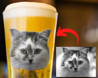 Cat beer glass, Custom Cat Gifts, Cat Portrait Glass Mug, Pet Beer Glass, Pint Glass, beer glasses fun, custom pet cup