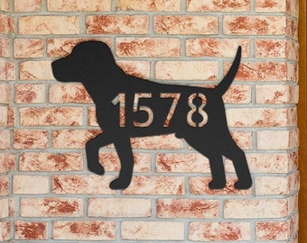 DOG HOUSE NUMBER Sign, Custom Street Sign, Metal Home Number, Custom Number Sign, Address Plaque, Hunting Dog Gift, Retriever Gift