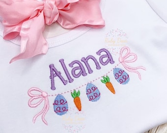 Easter Bow Swag with Eggs and Carrots Satin and Fill Stitch Machine Embroidery Design