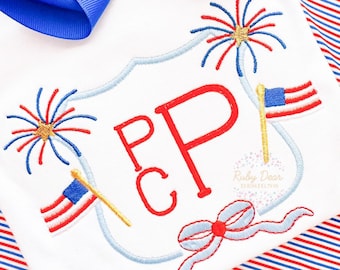 Patriotic Bow Crest Satin and Fill Stitch Machine Embroidery Design