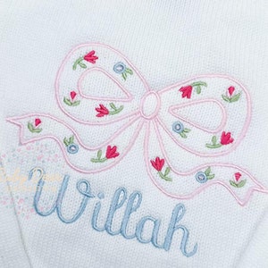Bow Silhouette with Florals Satin Stitch Machine Embroidery Design