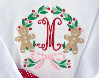 Gingerbread Girl Wreath Frame Machine Embroidery Design