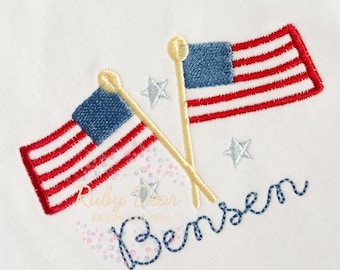 American Flag with Stars Satin Outline and Fill Stitch Machine Embroidery Design