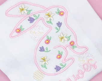 Easter Floral Bunny Satin Stitch Machine Embroidery Design