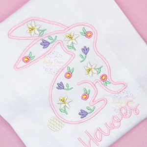 Easter Floral Bunny Satin Stitch Machine Embroidery Design