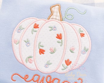 Pumpkin Appliqué with Florals Heirloom Satin Stitch Machine Embroidery Design