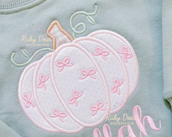 Pumpkin Appliqué with Mini Bows Satin Stitch Machine Embroidery Design