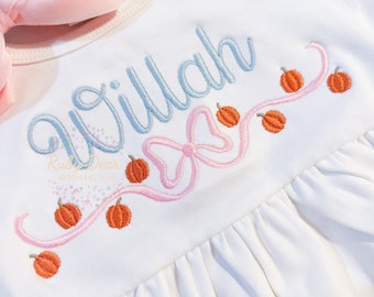 Pumpkins Tumbling Bow Satin Stitch Machine Embroidery Design
