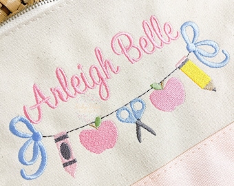 School Supply Bow Bunting Machine Embroidery Design