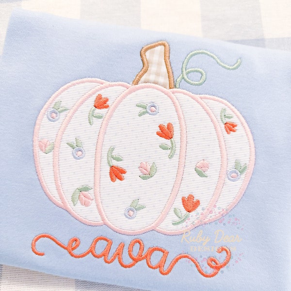 Pumpkin Appliqué with Florals Heirloom Satin Machine Embroidery Design