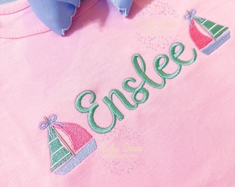 Sailboat with Bow Mini Fill and Satin Stitch Machine Embroidery Design