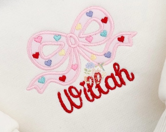 Valentine Applique Bow Satin Mini Hearts Machine Embroidery Design